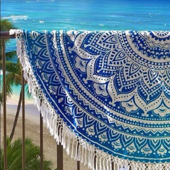 Other - Blue mandala lotus round beach towel blanket